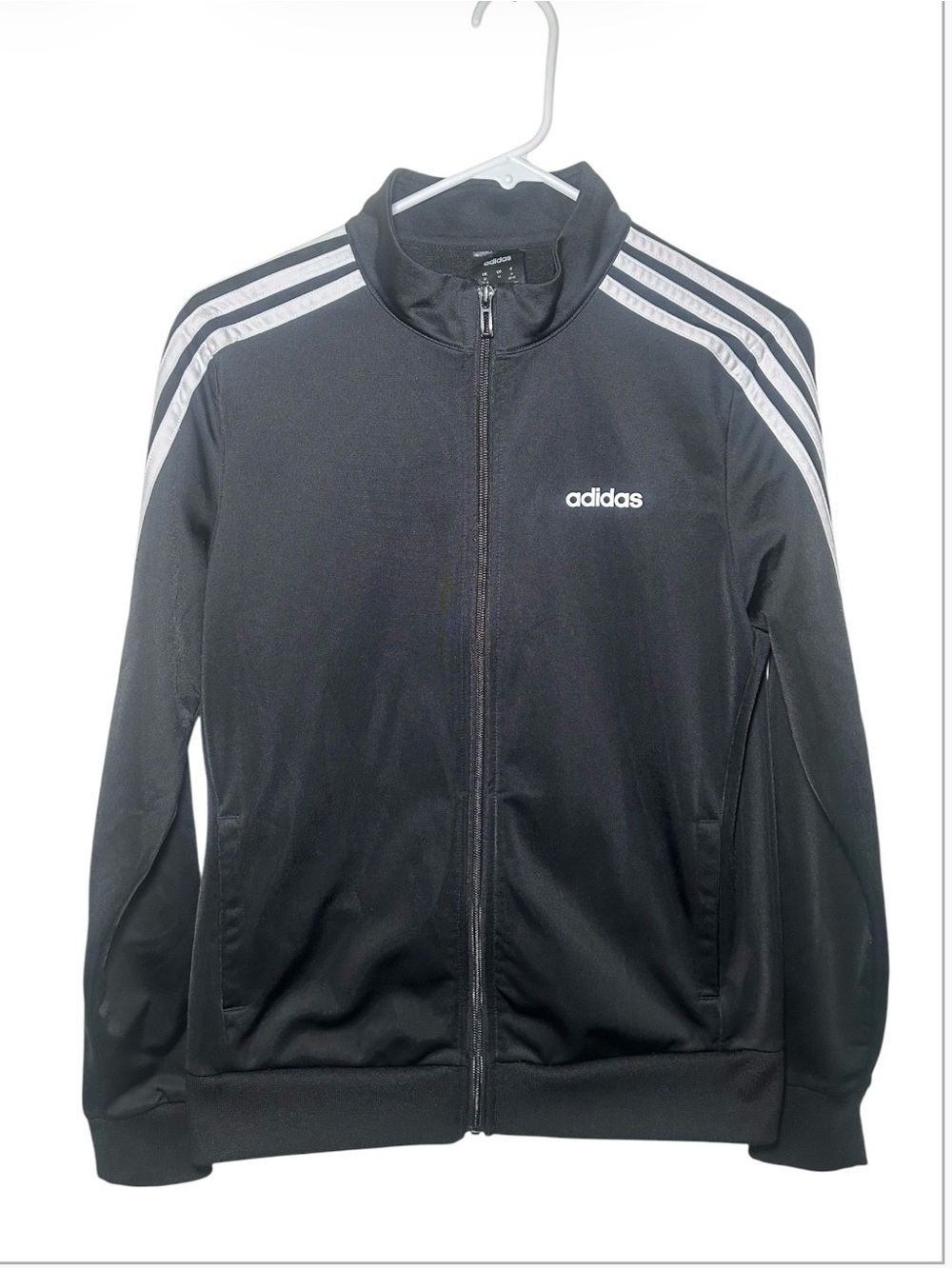 adidas Black Track Jacket with White Stripes Zip Front Retro Casual Active